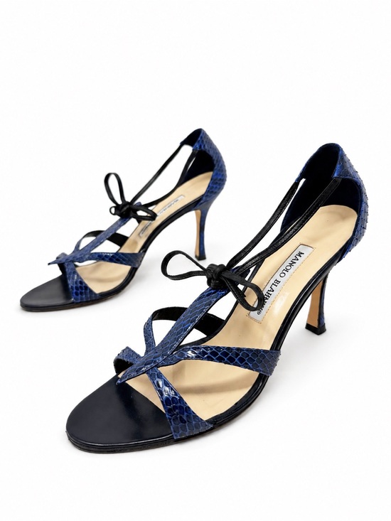 Manolo Blahnik Shoes - Manolo Blahnik Blue Python Strappy Tie Sandal Heels Womens Size EU 37.5
